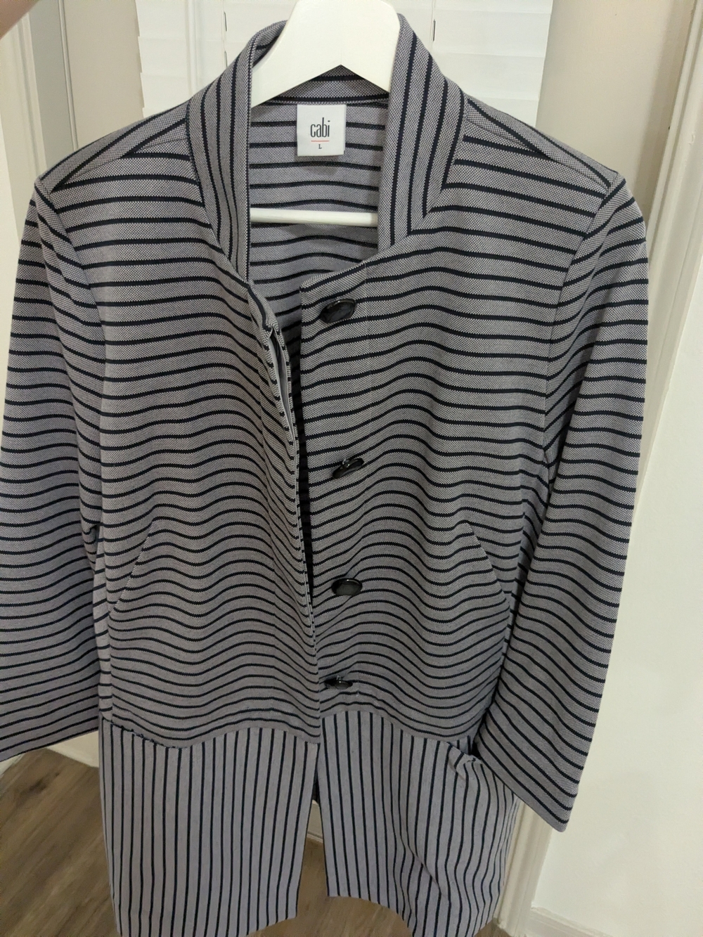 Cabi Gray Striped Button-Front Women's Jacket Size L